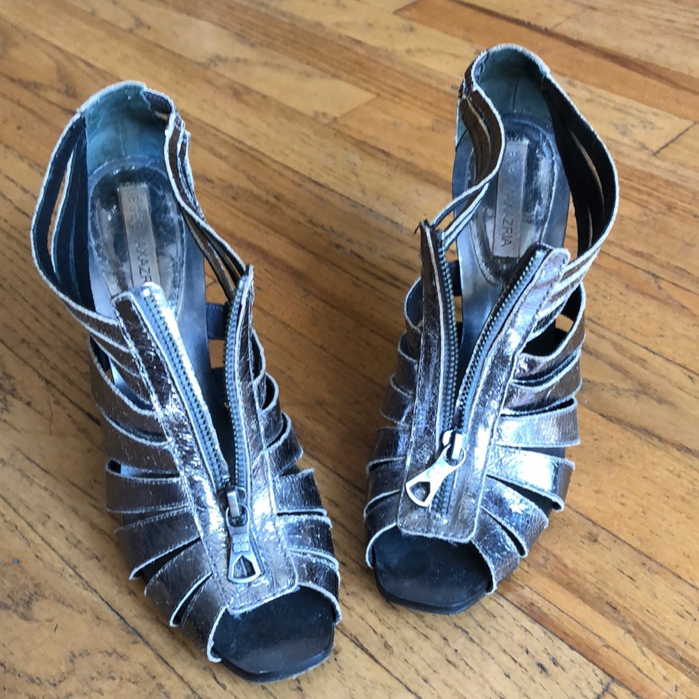 Metallic silver high heels by BCBG 8.5